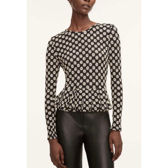 Rebecca Taylor NWT Women’s Black Ivory Lace Floral Peplum Top size Medium - Picture 1 of 7